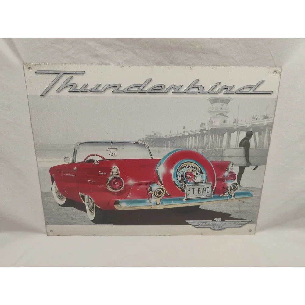 Ford Thunderbird Tin Sign Man Cave Garage Vintage Look Beach Classic Red 12.5x16